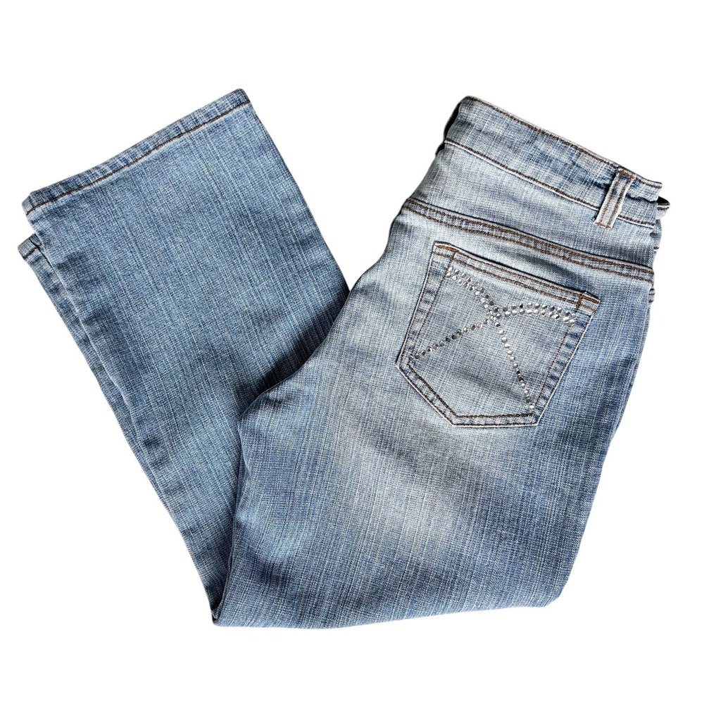 Cache Womens Rhinestone Embellished Jeans 8 Cropped Capris Chic Glam Casual Y2K - Picture 13 of 13